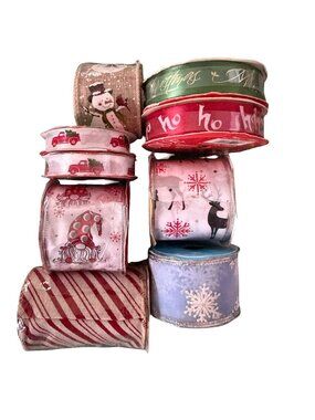 Lot of 7 Christmas Ribbon Spools Snowman Gnome Reindeer Truck Holiday Craft Deco